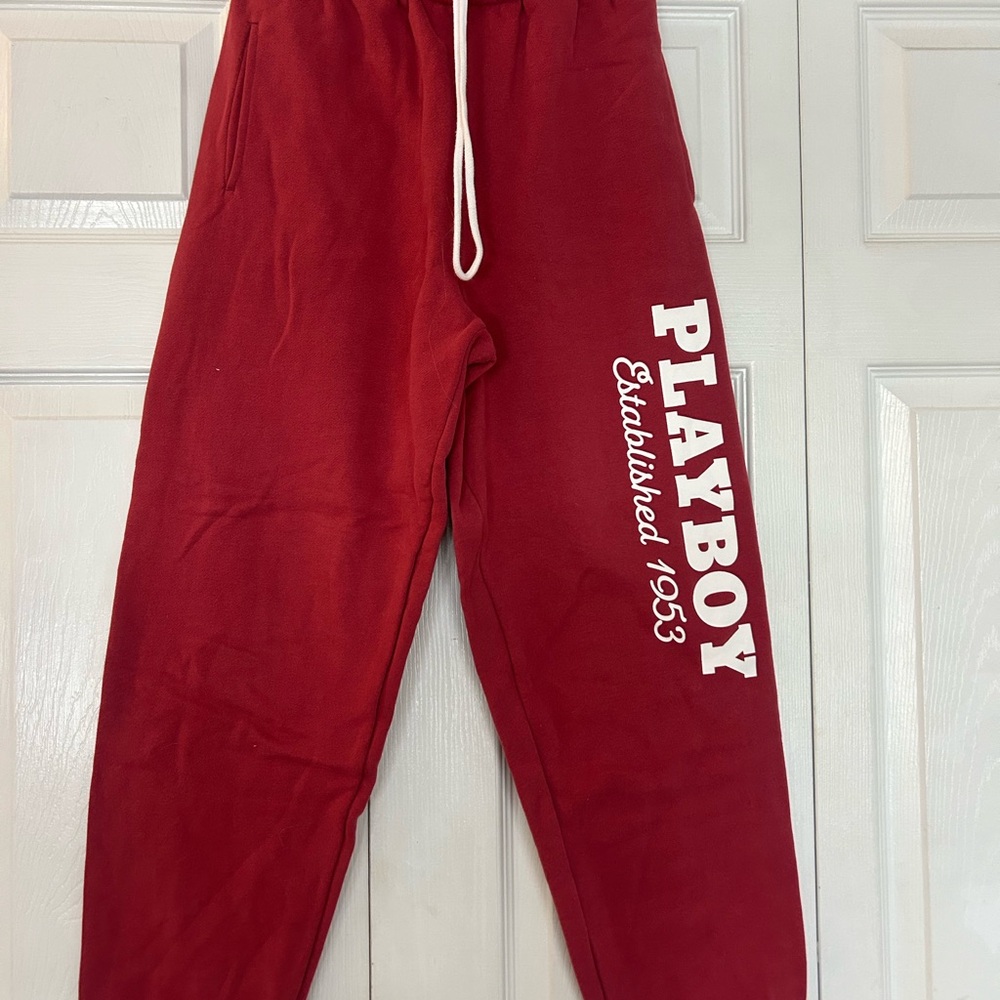 PLAYBOY Red Track Pants with Comfortable Fit and Adjustable Waistband